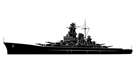 Silhouette of a large battleship against a plain white background © arfanah02