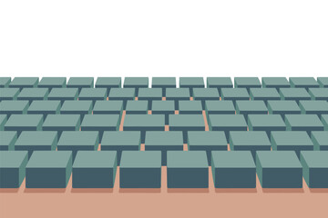 Fototapeta premium Modern 3D teal blocks arranged in rows on brown surface with copy space
