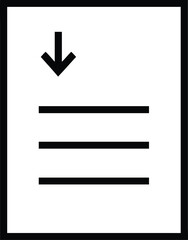 Document with downward arrow and lines icon for file download or data sorting function