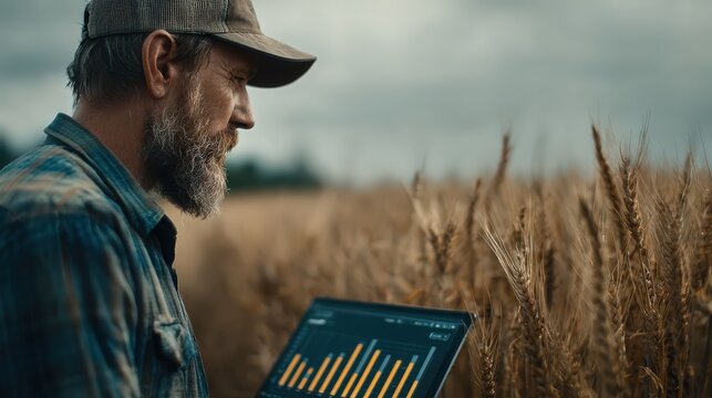 Farmer reviewing real-time yield graph