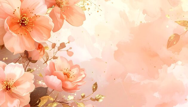 Fondo floral en tonos melocot&oacute;n con flores delicadas estilo acuarela