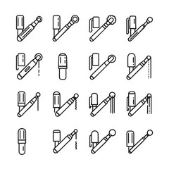 Obraz premium Collection of Dental Instruments with Caps Line Art Icons