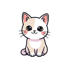 Obraz premium Cute white and beige kitten sitting with large eyes and pink accents