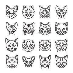 Fototapeta premium Collection of Cat Faces Icons Various Breeds Simple Line Art