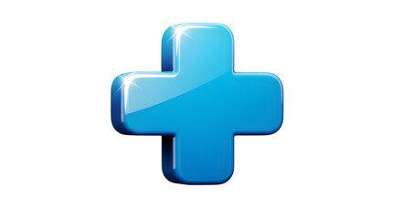 Shiny Blue Plus Sign Symbol, Add Button Icon, Medical Health Care Symbol, Positive Addition Concept, Isolated on White