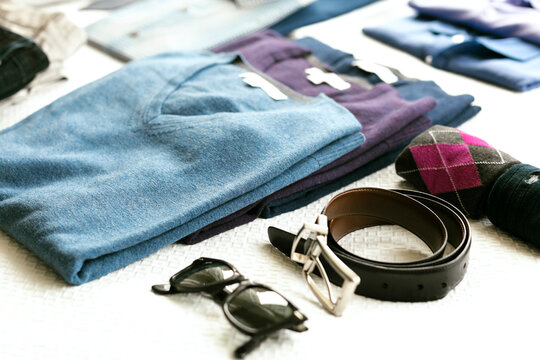  New York City, New York, USA Getting ready for a trip, clothes laid out on a bed