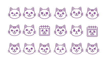 Obraz premium Colorful array of stylized hand-drawn smiley faces with varied expressions and accessories Vector