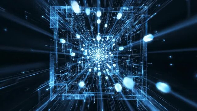 Blue abstract background with abstract blue light featuring a digital fractal pattern and energy motion for a cyberspace technology design element