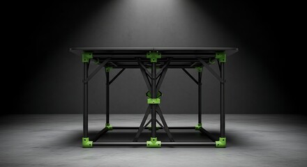 Modern Industrial Metal Frame Structure with Green Accents.