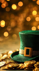 Lucky Leprechaun Hat On Treasure Of Gold Coins