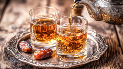 Warm Hospitality Concept With Tea And Dates Arrangement