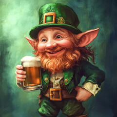 Smiling Leprechaun Character Holding Beer For St Patricks Day