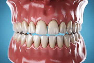 Obraz premium Close-up view of a dental model showing the alignment of the upper and lower teeth