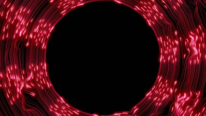 Fototapeta premium Horizontal 3D abstract neon light data fibre optic, background copyspace poster banner template mockup wallpaper branding, futuristic tunnel portal glow lines energy, red black dark cyberpunk motion