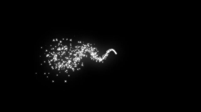 Soft Bokeh Star Sparkle Flow: Glowing white particles with a smooth glitter line and fairy dust accents. Elegant 4K starlight motion graphics loop on a deep black background.