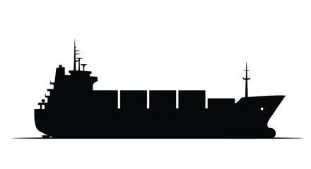 Fototapeta premium Silhouette of a large cargo ship against a plain white background