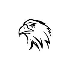 Obraz premium Eagle head profile logo vector featuring a sharp beak and intense gaze with stylized feathers