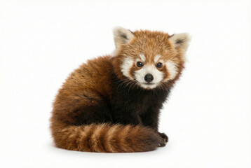 Fototapeta premium Red panda cub sitting on white background
