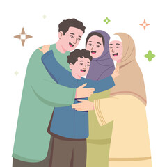 Obraz premium Family celebration illustration, hugging, festive