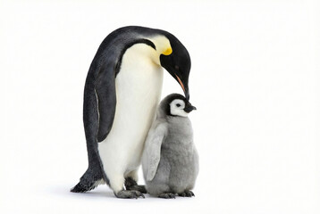 Obraz premium Emperor penguin with fluffy chick