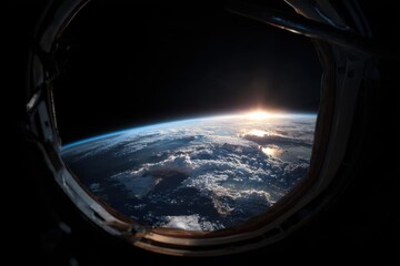 Fototapeta premium Station Observes Bright Planetary Glow. Spectacular Scene Of Earth From Space With Glowing Atmosphere