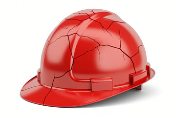 Fototapeta premium A severely cracked vibrant red safety helmet visually emphasizing the critical importance of robust safety measures and equipment durability.