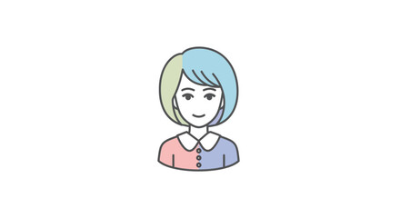 Simple cartoon illustration of a smiling woman with blue and green hair.