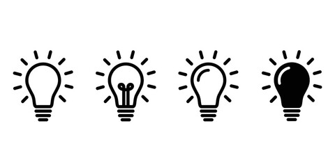 Set of light bulb flat icons linear and black collection of simple lighting electric lamps, with transparent background. © IconSade