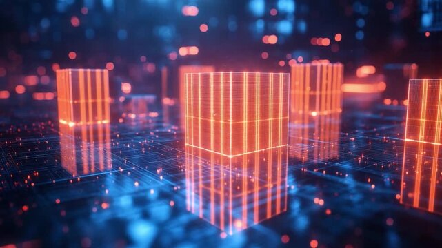 Digital Fortress: Futuristic digital landscape featuring glowing data structures and a network of interconnected circuits, representing the intricate complexities of modern technology.