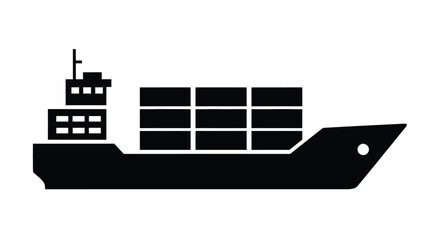 Obraz premium Simple black icon depicting a container ship at sea side view