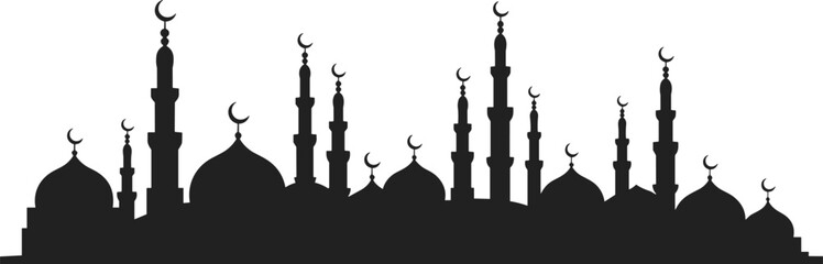 Islamic mosque skyline silhouette with domes and minarets for Ramadan Kareem celebration night background design, flat vector illustration © Creative Soul
