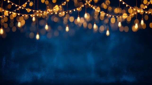 Deep Blue Textured Backdrop with Edison Bulb String Lights