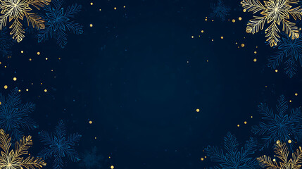 Fototapeta premium Elegant Dark Blue Background with Gold and Blue Snowflakes