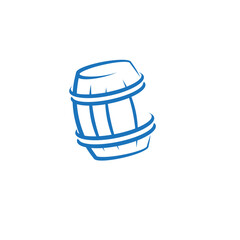 Wooden barrel in blue line style for brewery logo vector