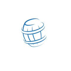 Wooden barrel in blue line style for brewery logo vector