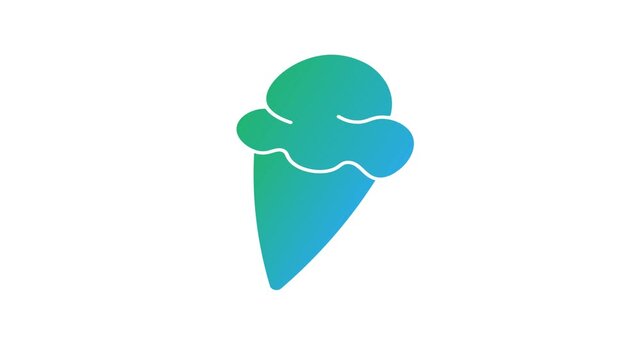 an animated icon with a bluish green ice cream object moving from right to left