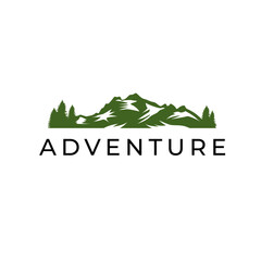 Mountain landscape silhouette with pine trees for adventure logo vector