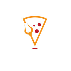 Pizza slice outline with a skewer for bbq restaurant logo vector
