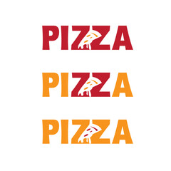Pizza wordmark set featuring a dripping slice silhouette integrated into the typography for restaurant logo vector