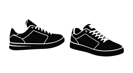 Two black sneakers displayed in a stark graphic silhouette
