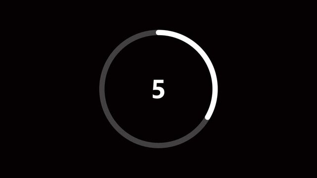 White circular progress indicator with the number 7 displayed in the center against a stark black background, signifying a countdown or loading phase