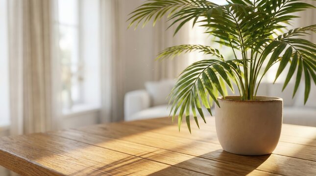 Bright Window Light on Potted Palm Houseplant