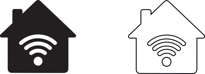 Vector minimalist smart home WiFi icons for IoT and automation systems,smart building connectivity symbols