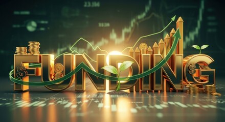 Funding Growth Concept with Rising Stock Chart and Green Sprouts.