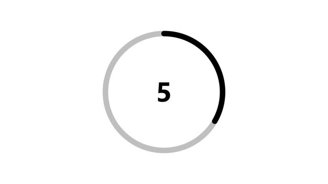 A simple black circle with a thick outline and a small grey segment at the containing the large black numeral seven centered on a clean white background, representing a countdown or a single digit