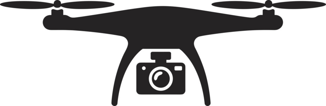 Black Camera Drone Silhouette with Quadcopter Propellers and Digital Video Recorder, Silhouette Drawing Flat Vector Illustration for Aerial Technology