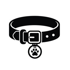 Stylish black dog collar with a paw print tag Vector