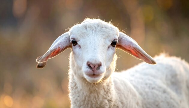 Close-up of a white lamb with a blurred background.