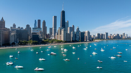 Aerial View of Chicago Skyline and Boats on Lake Michigan © Joshua 