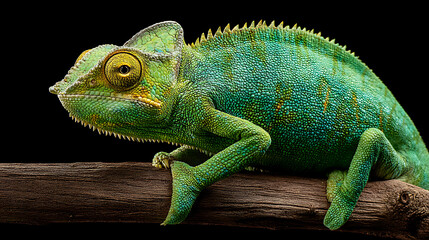 Obraz premium Side Profile of a Green Chameleon on a Dark Background
